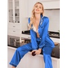 image:imageEkouaer Women Satin Pajamas Set Classic Button Down Long Pjs SetBlue 02