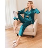image:imageEkouaer Women Satin Pajamas Set Classic Button Down Long Pjs SetBlue Green 02