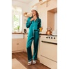 image:imageEkouaer Women Satin Pajamas Set Classic Button Down Long Pjs SetBlue Green 02