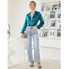 image:imageEkouaer Women Satin Pajamas Set Classic Button Down Long Pjs SetBlue Green 02