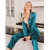 image:imageEkouaer Women Satin Pajamas Set Classic Button Down Long Pjs SetBlue Green 02
