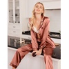 image:imageEkouaer Women Satin Pajamas Set Classic Button Down Long Pjs SetBrown 02