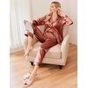 image:imageEkouaer Women Satin Pajamas Set Classic Button Down Long Pjs SetBrown 02