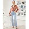 image:imageEkouaer Women Satin Pajamas Set Classic Button Down Long Pjs SetBrown 02