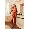 image:imageEkouaer Women Satin Pajamas Set Classic Button Down Long Pjs SetCaramel 02