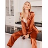 image:imageEkouaer Women Satin Pajamas Set Classic Button Down Long Pjs SetCaramel 02