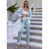 image:imageEkouaer Women Satin Pajamas Set Classic Button Down Long Pjs SetClear Blue 02