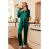image:imageEkouaer Women Satin Pajamas Set Classic Button Down Long Pjs SetDeep Green 02