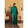 image:imageEkouaer Women Satin Pajamas Set Classic Button Down Long Pjs SetDeep Green 02