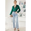 image:imageEkouaer Women Satin Pajamas Set Classic Button Down Long Pjs SetDeep Green 02