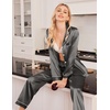 image:imageEkouaer Women Satin Pajamas Set Classic Button Down Long Pjs SetDeep Grey 02