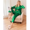 image:imageEkouaer Women Satin Pajamas Set Classic Button Down Long Pjs SetGreen 02