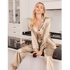 image:imageEkouaer Women Satin Pajamas Set Classic Button Down Long Pjs SetKhaki 02