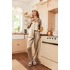image:imageEkouaer Women Satin Pajamas Set Classic Button Down Long Pjs SetKhaki 02