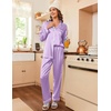 image:imageEkouaer Women Satin Pajamas Set Classic Button Down Long Pjs SetLavender 02