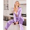 image:imageEkouaer Women Satin Pajamas Set Classic Button Down Long Pjs SetLavender 02