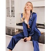 image:imageEkouaer Women Satin Pajamas Set Classic Button Down Long Pjs SetNavy Blue 02