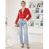 image:imageEkouaer Women Satin Pajamas Set Classic Button Down Long Pjs SetRed 02
