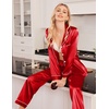 image:imageEkouaer Women Satin Pajamas Set Classic Button Down Long Pjs SetRed 02