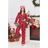 image:imageEkouaer Women Satin Pajamas Set Classic Button Down Long Pjs SetRed Christmas Teddy 02
