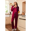 image:imageEkouaer Women Satin Pajamas Set Classic Button Down Long Pjs SetWine Red 02