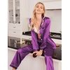image:imageEkouaer Women Satin Pajamas Set Classic Button Down Long Pjs SetWineberry 02
