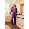 image:imageEkouaer Women Satin Pajamas Set Classic Button Down Long Pjs SetWineberry 02