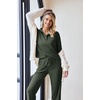 image:imageEkouaer Womens 2 Piece Matching Lounge Sets Fall Outfits 2025 Sweatsuit Waffle Knit Pajamas Sets Long Sleeve Sweater ClothesArmy Green