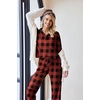 image:imageEkouaer Womens 2 Piece Matching Lounge Sets Fall Outfits 2025 Sweatsuit Waffle Knit Pajamas Sets Long Sleeve Sweater ClothesBlack and Red Plaid