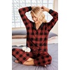 image:imageEkouaer Womens 2 Piece Matching Lounge Sets Fall Outfits 2025 Sweatsuit Waffle Knit Pajamas Sets Long Sleeve Sweater ClothesBlack and Red Plaid