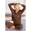 image:imageEkouaer Womens 2 Piece Matching Lounge Sets Fall Outfits 2025 Sweatsuit Waffle Knit Pajamas Sets Long Sleeve Sweater ClothesBrown