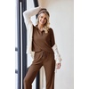image:imageEkouaer Womens 2 Piece Matching Lounge Sets Fall Outfits 2025 Sweatsuit Waffle Knit Pajamas Sets Long Sleeve Sweater ClothesBrown