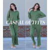 image:imageEkouaer Womens 2 Piece Matching Lounge Sets Fall Outfits 2025 Sweatsuit Waffle Knit Pajamas Sets Long Sleeve Sweater ClothesGreen