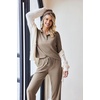 image:imageEkouaer Womens 2 Piece Matching Lounge Sets Fall Outfits 2025 Sweatsuit Waffle Knit Pajamas Sets Long Sleeve Sweater ClothesKhaki
