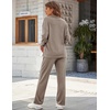 image:imageEkouaer Womens 2 Piece Matching Lounge Sets Fall Outfits 2025 Sweatsuit Waffle Knit Pajamas Sets Long Sleeve Sweater ClothesKhaki