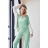 image:imageEkouaer Womens 2 Piece Matching Lounge Sets Fall Outfits 2025 Sweatsuit Waffle Knit Pajamas Sets Long Sleeve Sweater ClothesLight Green