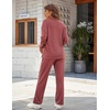image:imageEkouaer Womens 2 Piece Matching Lounge Sets Fall Outfits 2025 Sweatsuit Waffle Knit Pajamas Sets Long Sleeve Sweater ClothesPink