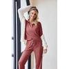 image:imageEkouaer Womens 2 Piece Matching Lounge Sets Fall Outfits 2025 Sweatsuit Waffle Knit Pajamas Sets Long Sleeve Sweater ClothesPink