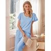 image:imageEkouaer Womens Cotton Pajamas Sets Short Sleeve Tops and Capri Pants Sleepwear Loungewear with PocketsBaby Blue