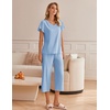 image:imageEkouaer Womens Cotton Pajamas Sets Short Sleeve Tops and Capri Pants Sleepwear Loungewear with PocketsBaby Blue