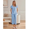 image:imageEkouaer Womens Cotton Pajamas Sets Short Sleeve Tops and Capri Pants Sleepwear Loungewear with PocketsBaby Blue