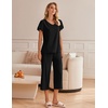 image:imageEkouaer Womens Cotton Pajamas Sets Short Sleeve Tops and Capri Pants Sleepwear Loungewear with PocketsBlack