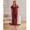 image:imageEkouaer Womens Cotton Pajamas Sets Short Sleeve Tops and Capri Pants Sleepwear Loungewear with PocketsBurgundy
