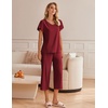 image:imageEkouaer Womens Cotton Pajamas Sets Short Sleeve Tops and Capri Pants Sleepwear Loungewear with PocketsBurgundy