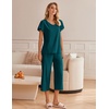 image:imageEkouaer Womens Cotton Pajamas Sets Short Sleeve Tops and Capri Pants Sleepwear Loungewear with PocketsMarine Blue
