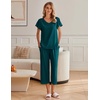 image:imageEkouaer Womens Cotton Pajamas Sets Short Sleeve Tops and Capri Pants Sleepwear Loungewear with PocketsMarine Blue