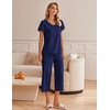 image:imageEkouaer Womens Cotton Pajamas Sets Short Sleeve Tops and Capri Pants Sleepwear Loungewear with PocketsNavy Blue
