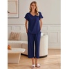 image:imageEkouaer Womens Cotton Pajamas Sets Short Sleeve Tops and Capri Pants Sleepwear Loungewear with PocketsNavy Blue
