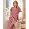 image:imageEkouaer Womens Cotton Pajamas Sets Short Sleeve Tops and Capri Pants Sleepwear Loungewear with PocketsPale Violet Red