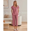 image:imageEkouaer Womens Cotton Pajamas Sets Short Sleeve Tops and Capri Pants Sleepwear Loungewear with PocketsPale Violet Red